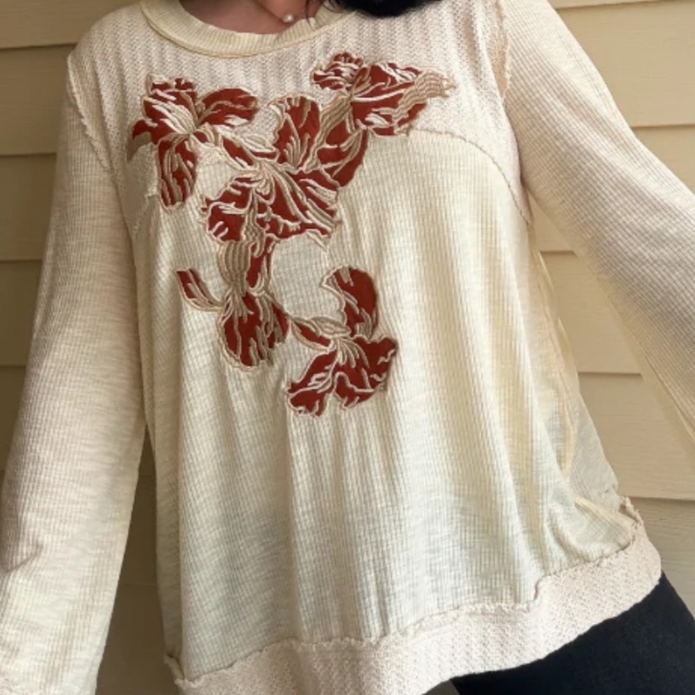 POL Cream and Rust Floral Blouse